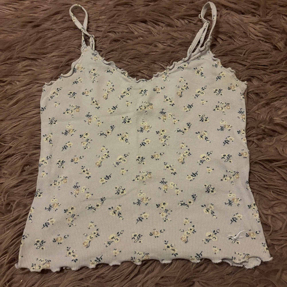 Hollister Lavender Floral Ribbed Crop Tank Top